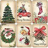 60 Vintage Christmas Gift Tags with String, Retro Xmas Hanging Name Tags with Santa Claus Perfect for Presents Wrapping Holiday Home Decor(2’’ x 3’’)
