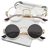 AIEYEZO Round Steampunk Sunglasses for Men Women Retro Circle Hippie Glasses Metal Frame 100% UV Blocking Lens
