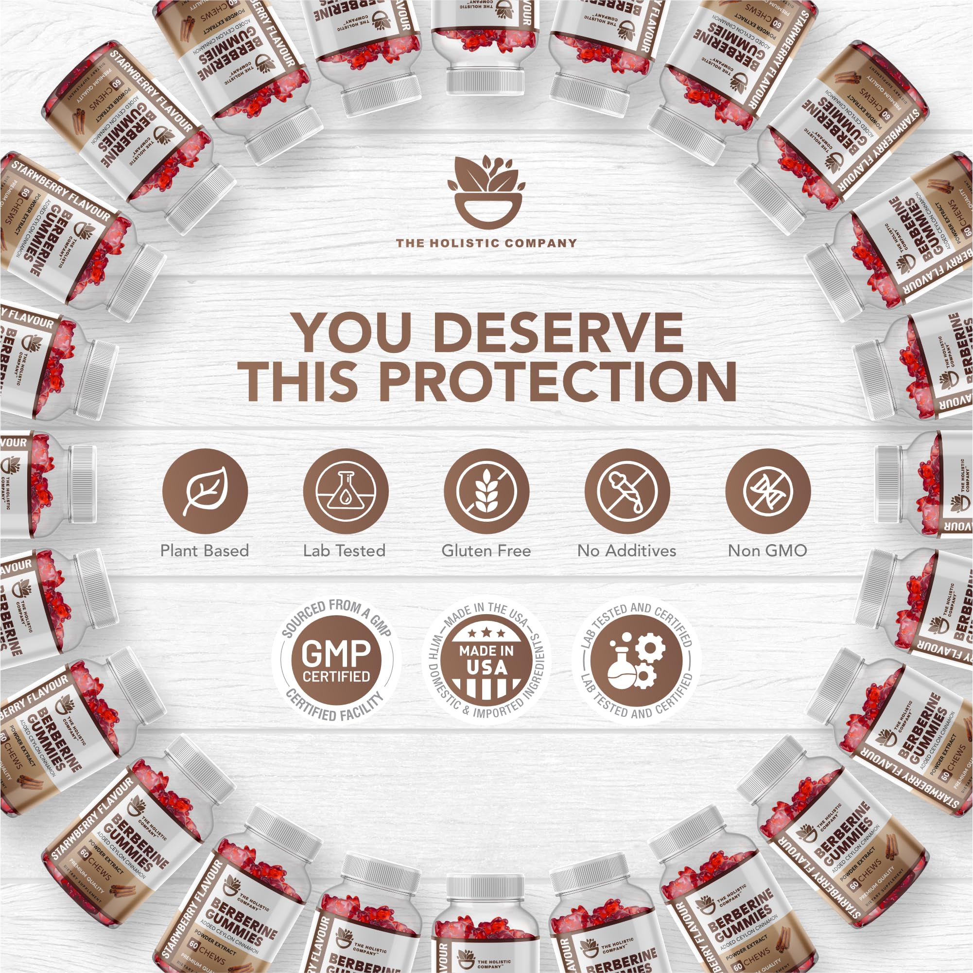 THE HOLISTIC COMPANY Berberine Gummies - Premium Quality High Strength Berberine Gummies with Ceylon Cinnamon, Berberine Supplement HCL 1200MG, 60 Gummies