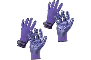 H HANDSON Handson Pet Grooming Gloves - #1 Ranked, Award Winning Daily Pet Hair Remover - Mitts for Gentle Deshedding, Bathing, and Massaging Cats, Dogs, Horses & Other Animals (2 Pairs, Purple, Large)