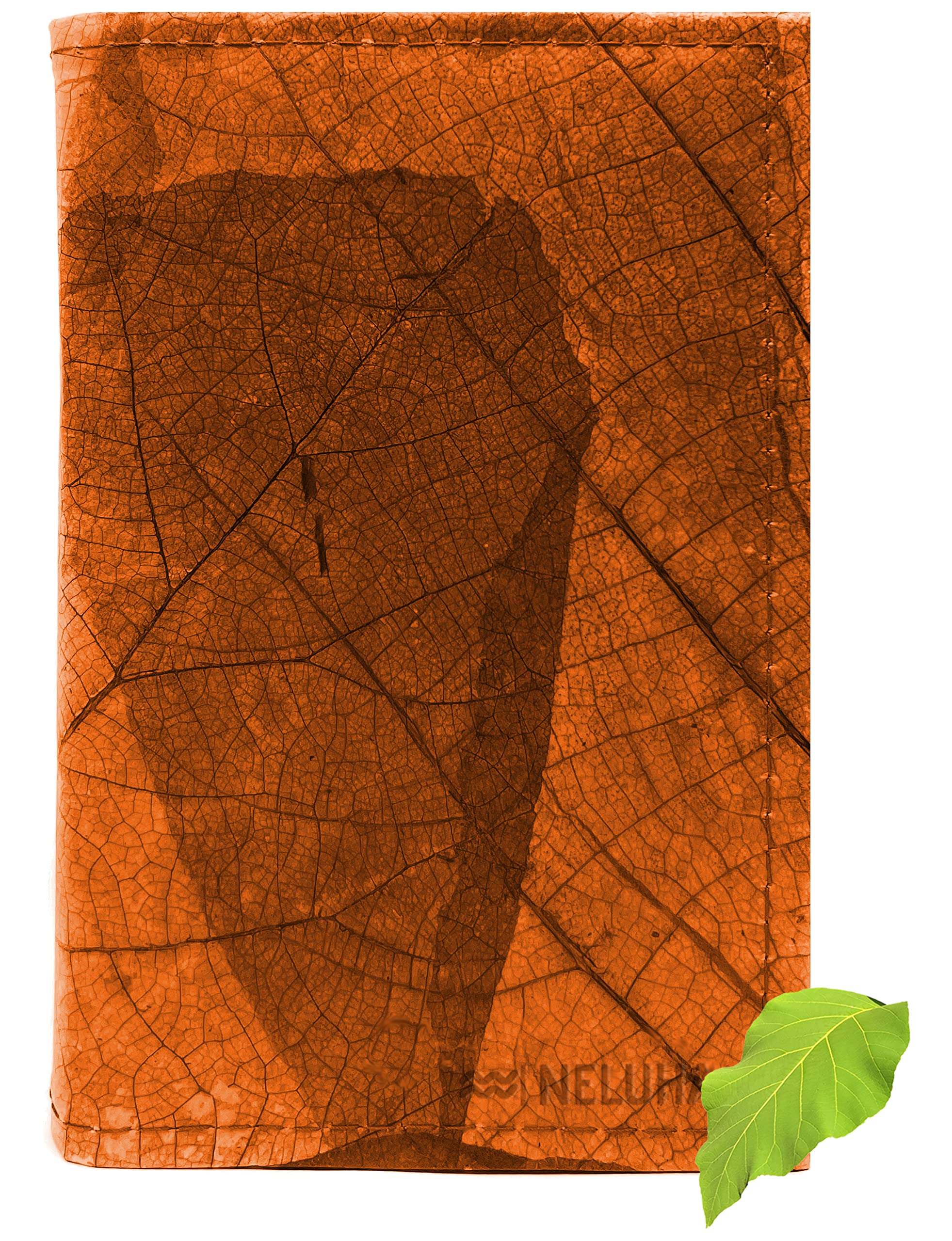 NELUHA Notebook A5 Blank Refillable Teak Leaves Vegan Sustainable Leather Alternative Diary Book Journal Book Cover Travel (Orange)
