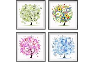 LOMTRATS Easy Stamped Cross Stitch Kits 11CT Embroidery Starter Kit DIY Needlework Craft Tree of Life Four Seasons for Beginner or Novice