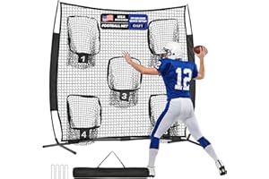 Sturdum 7x7ft/8x8ft Football Throwing Net, Quarterback Training Equipment with 5 Target Pockets, Includes Football, Portable Carry Bag