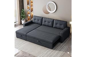 YOPTO Sleeper Sofa Couch with Pull Out Bed,L Shaped Sleeper Sofa with Storage,Sectional Sleeper Couch,Convertible Sleeper Sectional Sofa W/Chaise and 3 Back Cushions,for Living Room,Office,Dark Grey