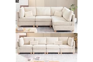Eafurn Free Combination Convertible Modular Sectional Sofa with Movable Ottoman, L Shaped Reversible Sleeper Corner Couch with Solid Wood Legs, Comfy Corduroy Upholstered Sofa&Couches for Living Room