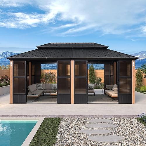 PURPLE LEAF 12' X 20' Sunroom Patio Hardtop Gazebo Double Top