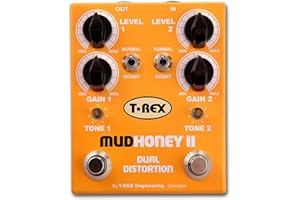 T-Rex Engineering MUDHONEY-II Dual Distortion Guitar Effects Pedal with Two Independent Channels of Vintage Gain Dual Distortion; Individual Boost Function and Tone Controls for Each Channel (10020)
