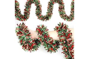 TIFESON 50Ft Red Green Christmas Tinsel Garland Xmas Tree Decorations Metallic Glitter Tinsel Twist Hanging Garland for Indoor Outdoor Christmas Holiday Party Decor
