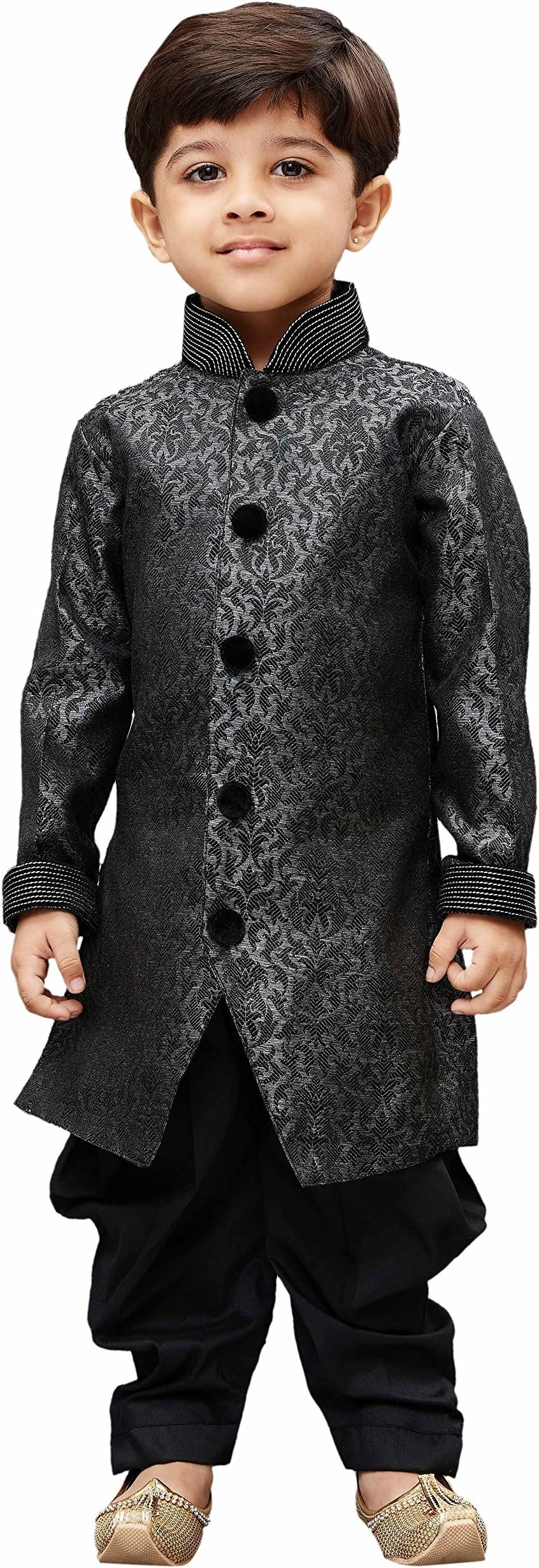 Boys' Grey Silk Blend Sherwani Style Kurta Set (Grey_VASBSW122_13-14_Years)