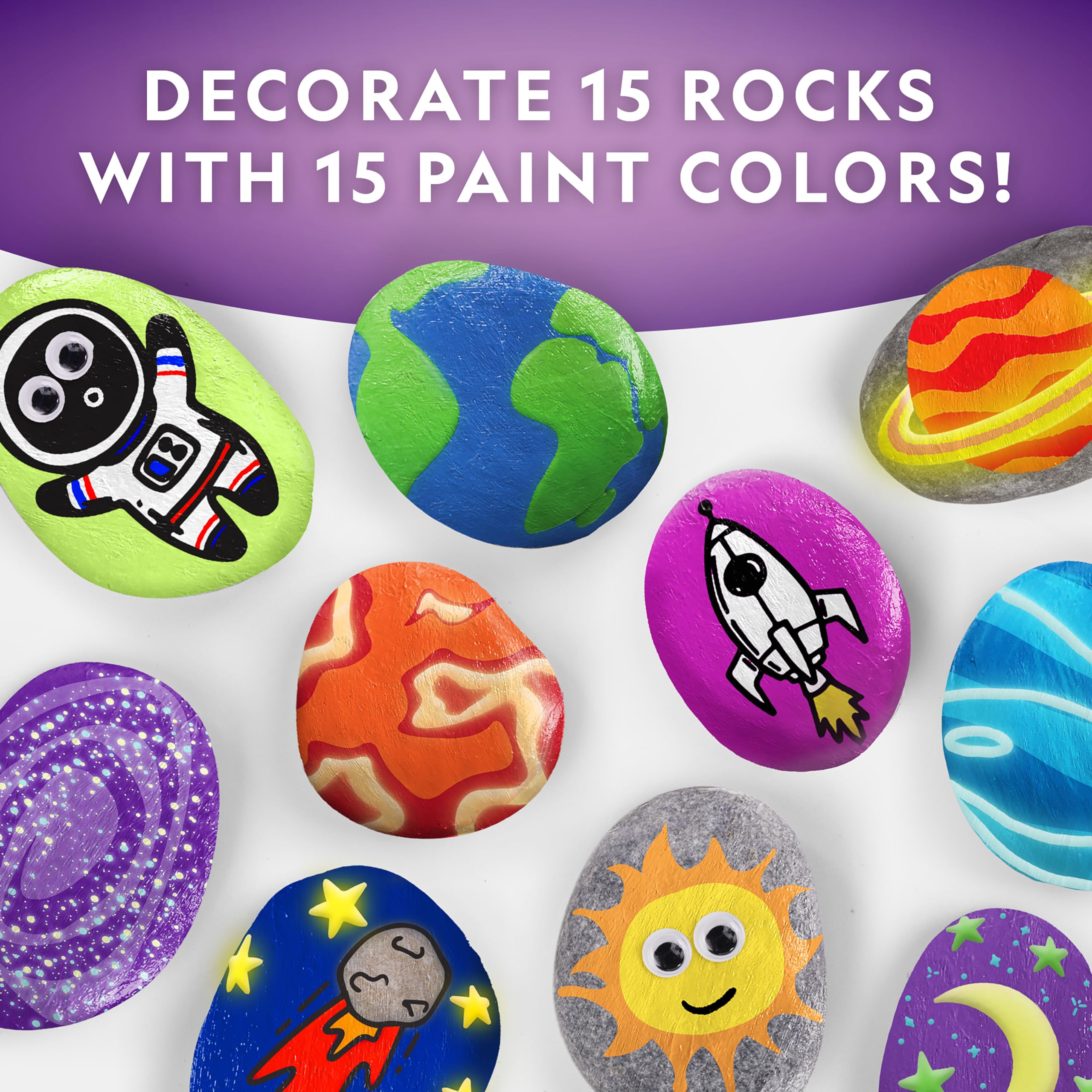 NATIONAL GEOGRAPHIC Glow in the Dark Rock Painting Kit - Arts & Crafts Kit for Kids, Decorate 15 River Rocks with 15 Paint Colors & More Art Supplies, Kids Craft, Art Kit, Kid Activity Kit