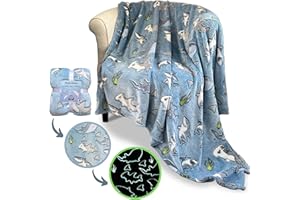 BLANKET BUDDIES Shark Glow in The Dark Fleece Blanket: Cozy, Soft, Lightweight, Warm, 50" x 60" for Boys and Girls with Hammerhead, Mako, Blue, Whale, and Great White Sharks! (Blue)
