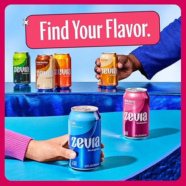 ZEVIA ZERO SUGAR SODA, BLACK CHERRY, 12 OZ CANS (24-PACK) – NATURALLY SWEETENED, NON-GMO PROJECT VERIFIED, GLUTEN-FREE, VEGAN