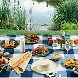 VonShef Picnic Blanket Blue White Tartan 180x147cm Waterproof Backing view 5