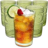 Hobnail Beaded Floral Green Drinking Glasses Set of 6, (13 oz) Vintage Glassware Set by Kate Aspen| Cocktail Glass Set, Juice Glass, Water Cups | Great Hostess Gift & Gift for New Home Owners
