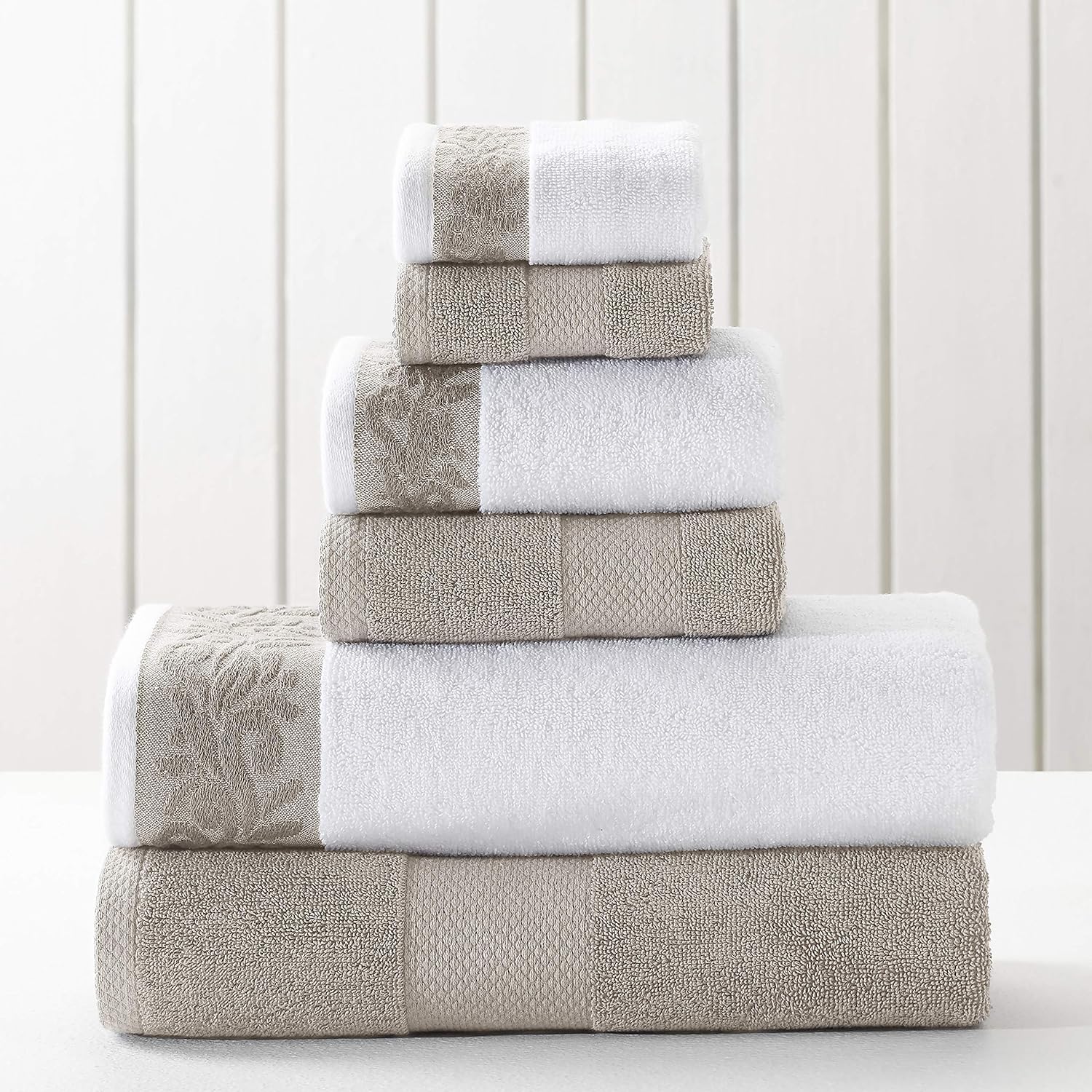Amrapur Overseas 600 GSM 6-Piece Towel Set with Filgree Jacquard Border, Silver: Home & Kitchen
