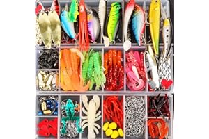 FORLOVV 375pcs Lifelike Freshwater Fishing Lures Kit Fishing Tackle Box,2 Big Frogs Grasshopper Lures,Plopping Minnow,Artificial Bait Fishing Spoons Saltwater Pencil Bait for Bass Trout Bass Salmon as Gift