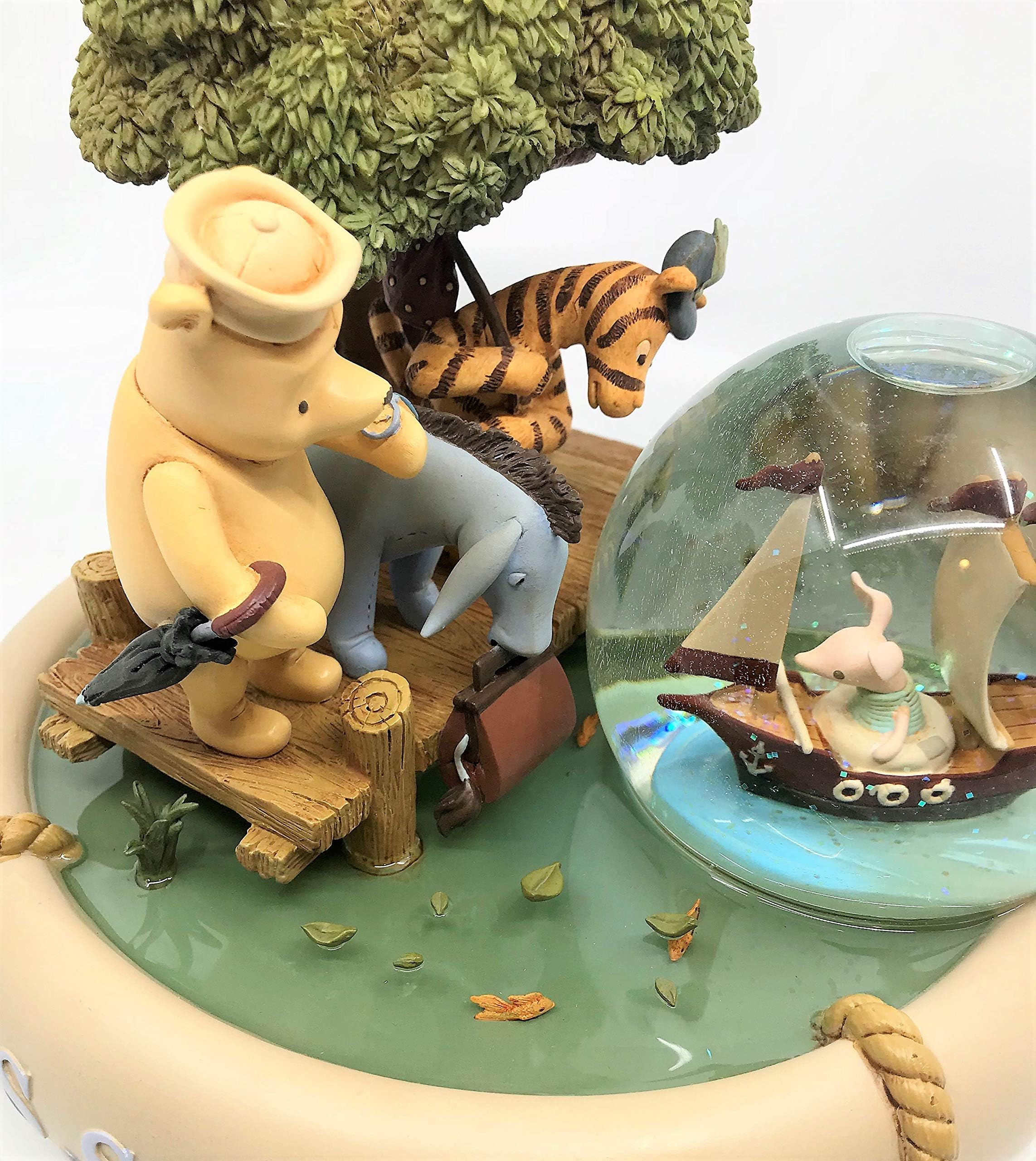 Walt Disney Winnie the Pooh Musical Snow Globe Classic Pooh with Eeyore, Piglet & Tigger and Floating Goldfish - S.S. Pooh Plays the Tune "Winnie the Pooh"