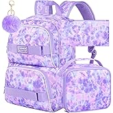 KLFVB Bookbag for Girls, 17" Tie Dye Backpack, Water-Resistant College School Backpacks for Women & Teens (Middle/Primary Students) - Tie Dye Purple
