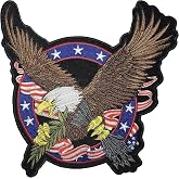 PatchClub Large Bald Eagle Back Patch, 10 x 10 in - American Patriotic Embroidered Patch for Biker Vests, Jackets, Backpacks - Iron On/Sew On