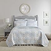 Laura Ashley - Queen Quilt Set, Cotton Reversible Bedding with Matching Shams, Bedroom Decor Ideal for All Seasons (Kenna Blue, Queen)