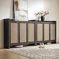 SICOTAS Shoe Storage Cabinet Set of 2, Large Tall Shoe Cabinet, Rattan Shoe Cabinet Storage for Entryway, Farmhouse Cabinet with Doors and Adjustable Shelves for Entryway Hallway, Black Oak