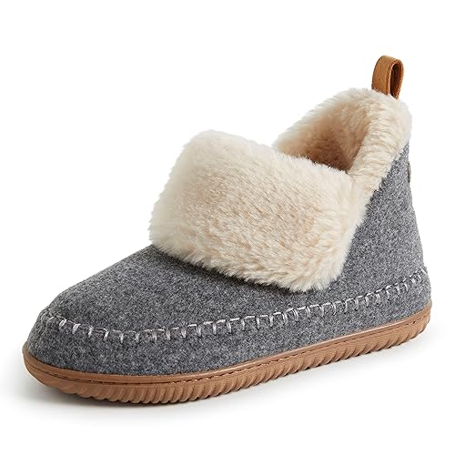 Dearfoams Women's Alpine Moritz Outdoor Arch Support House Shoe Bootie Slipper, Grey, 10-11