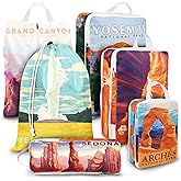 Compression Packing Cubes for Travel, 6 Set National Park Luggage Organizers, Lightweight Waterproof Expandable/Compression Bags Smell Proof Travel Packing Cubes for Suitcases