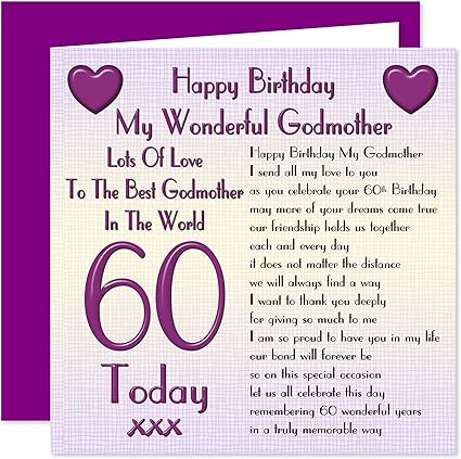 Marraine Carte De Joyeux Anniversaire 60 Ans Beaucoup D Amour Vers Les Meilleurs Marraine Dans Le Monde Verse A Partir D Un Adulte 60 Aujourd Hui Amazon Fr Fournitures De Bureau