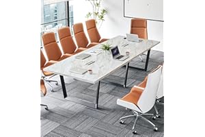 ahliss Sturdy Conference Table with Cable Management Grommets Modern Rectangle Office Meeting Table with Wood Tabletop and Metal Frame & Legs- Easy Assembly Boardroom Table (White Marble, 10 Foot)