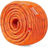 VEVOR Double Braided Polyester Rope, 1/2 in x 120 ft, 48 Strands, 8000 LBS Breaking Strength Outdoor Climbing Rope, Arborist Rigging Rope for Rock Hiking Camping Swing Rappelling Rescue, Orange/Black