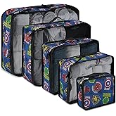 Marvel Comics 5-Piece Packing Cube Set - Spiderman, Ironman, Captain America - 5 Piece Packing Cubes Compression Travel Essential Accessories - Luggage Suitcase Organizer Set - For Kids, Adults