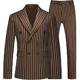 MOGU Mens Double Breasted Pinstripe Suit - 2 Piece Slim Fit Vintage Tuxedo for Groomsmen, Wedding, Prom