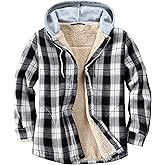 Derbars Women's Sherpa Lined Flannel Shirt Jacket Cotton Plaid Fleece Button Down Jackets with Hood for Women