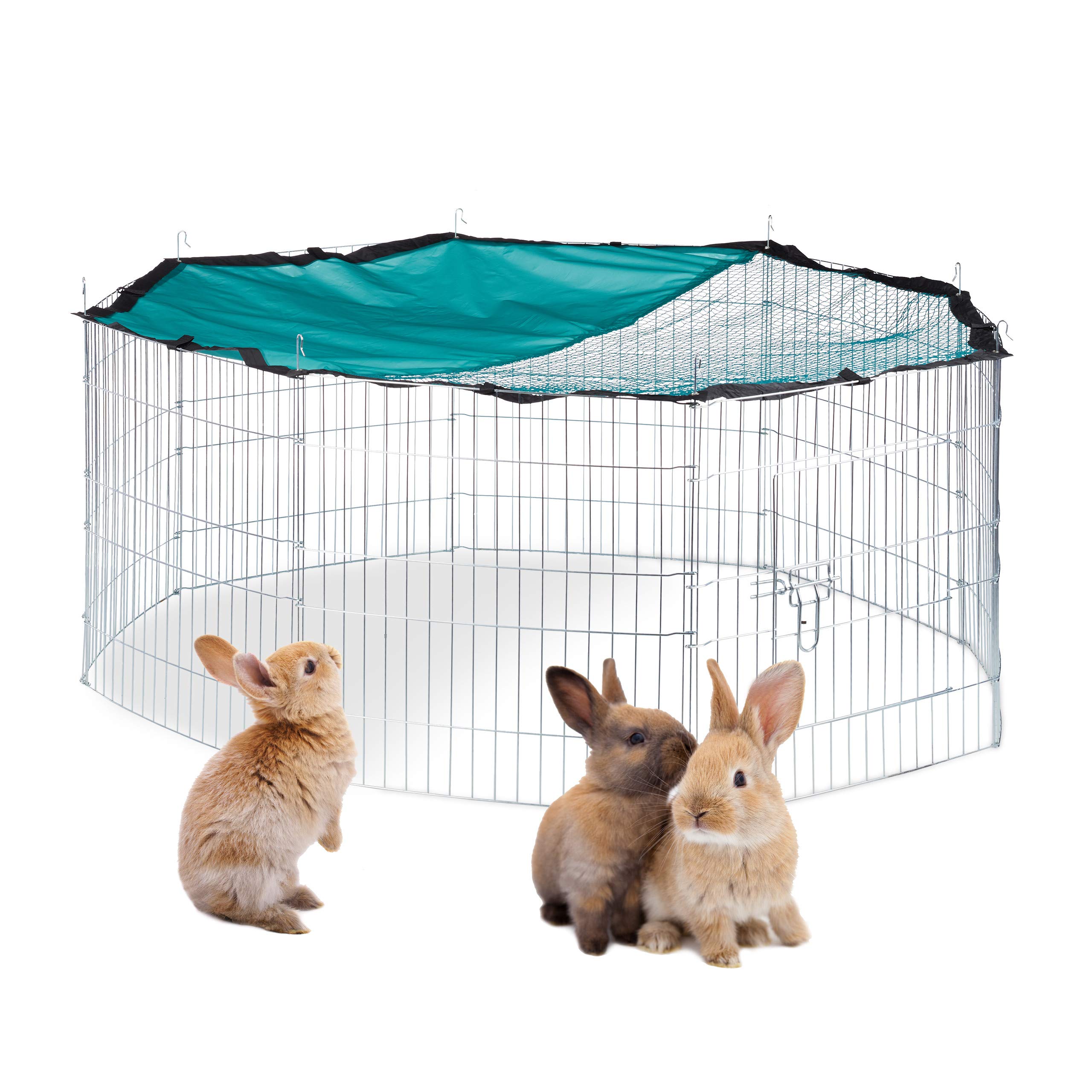Relaxdays Free Range Pen with Netting, Outdoor Enclosure for Rodents, Sun Protection, Ø 145 cm, Galvanized