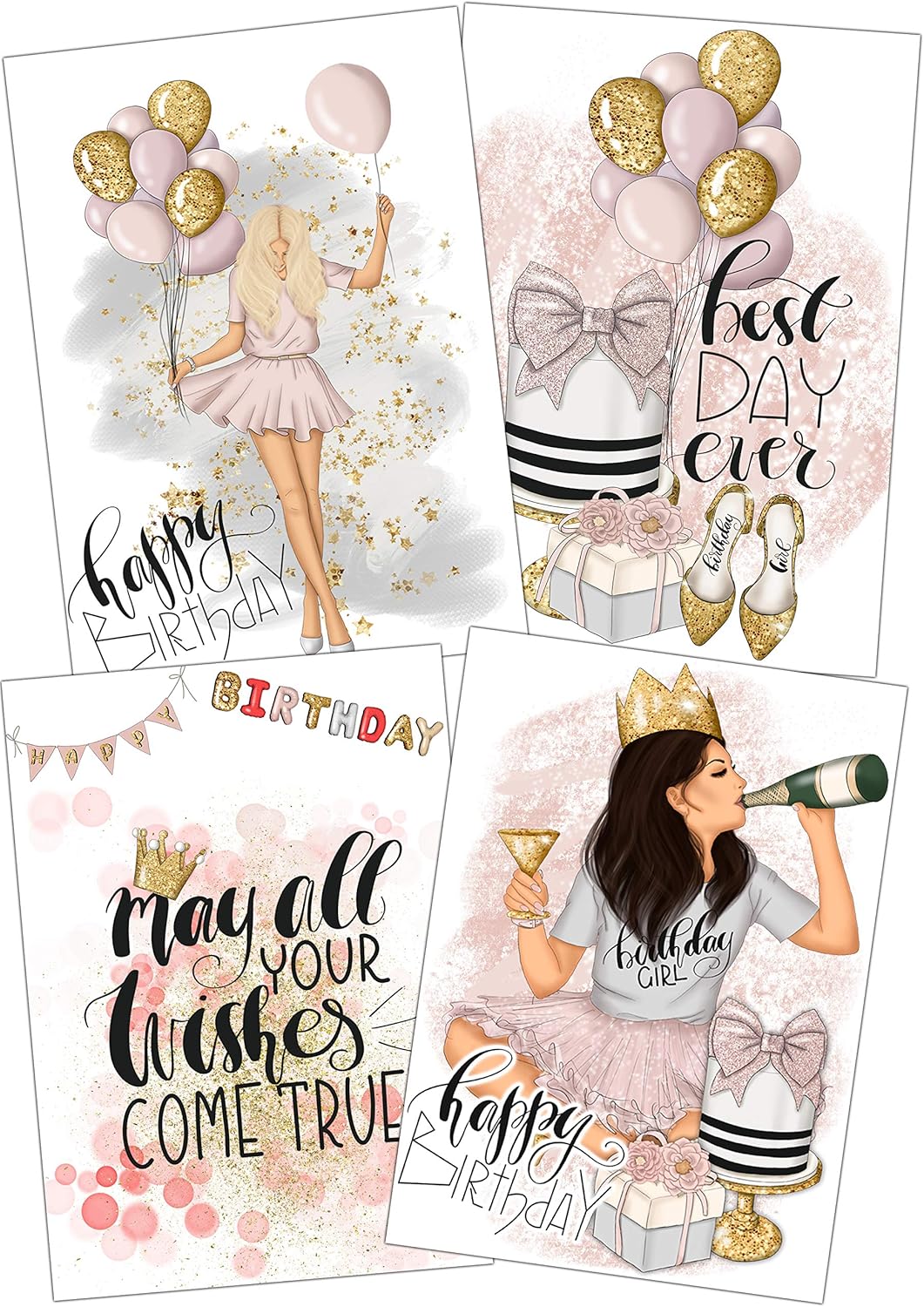 Geburtstagskarte Frau Geburtstag Glückwunschkarte Happy Birthday Girl Gold  Premium Grusskarte Geburtstagskind Beste Freundin Bday Party Set 4 mit  Umschlag: Amazon.de: Bürobedarf & Schreibwaren