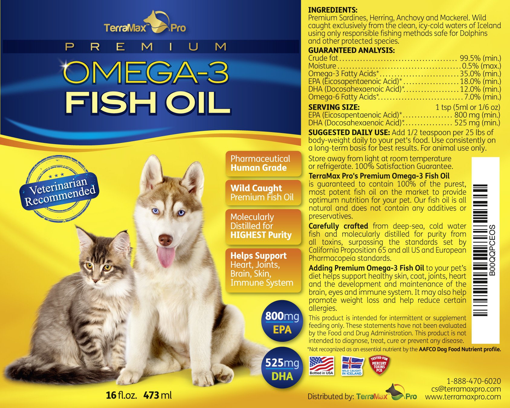 TerraMax Pro Liquid Omega3 Fish Oil for Dogs and Cats, 16 Fl. Oz. 784672623322 eBay