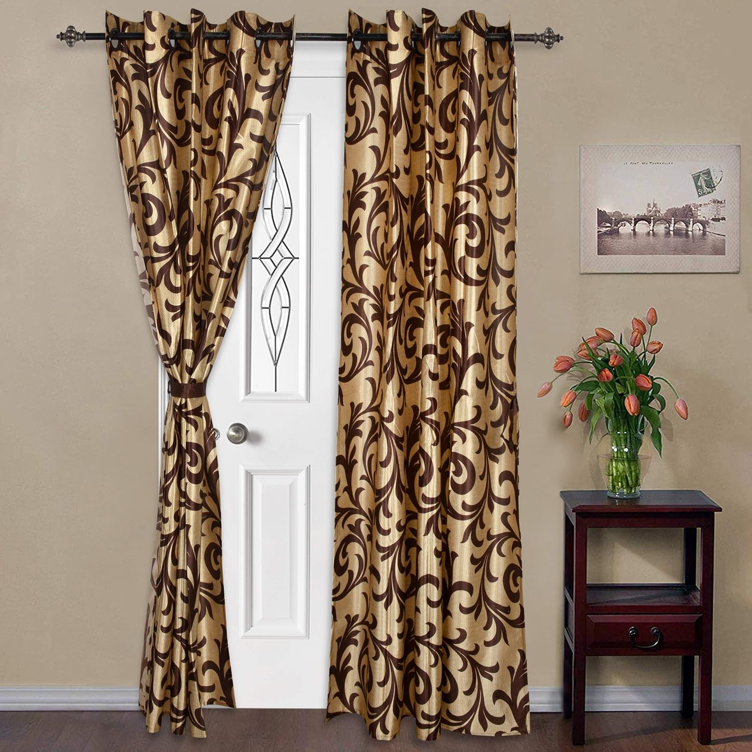 Buy Luxury Furnishing Polyester Golden Coffee Design Curtains For