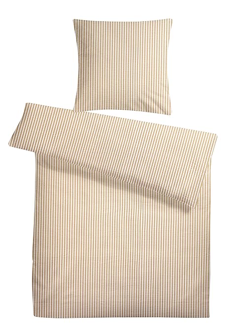 Carpe Sonno Kühle super weiche Seersucker Bettwäsche Creme Weiß Streifen 135 x 200 cm - Leichte Bettbezüge gestreift aus 100%