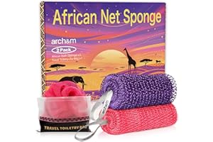 African Net Sponge Authentic Exfoliating - Exfoliating Body Scrub Bath Sponge Back Scrubber Washcloth for Shower Toiletry Bag Real Afroscrub Exfoliator Bathing Care Accessories Purple + Pink ARCH&M