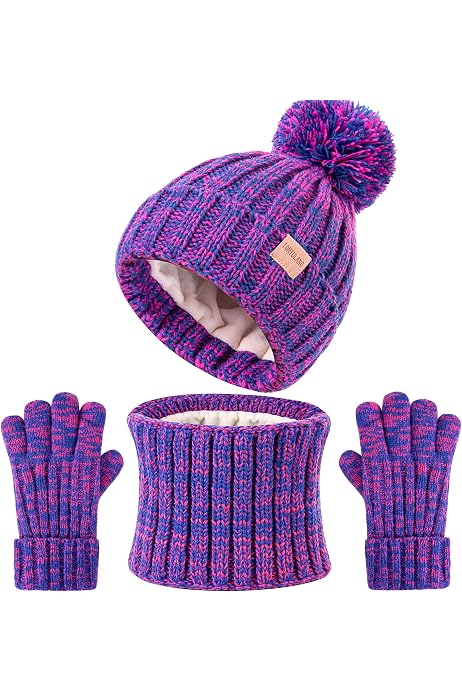 Women's Winter Hats Scarf And Touchscreen Gloves Set Fleece Lined...