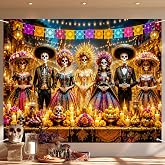 BlissYard Dia de Los Muertos Backdrop 91 x 71 Inch Day of the Dead Banner Ofrenda Altar Scene Papel Picado Marigold Sugar Skull Mexican Fiesta Halloween Photo Booth Wall Decor
