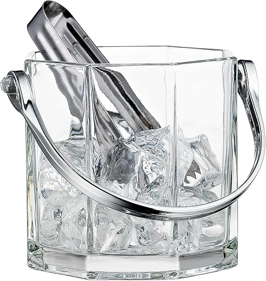 glass ice bucket with tongs