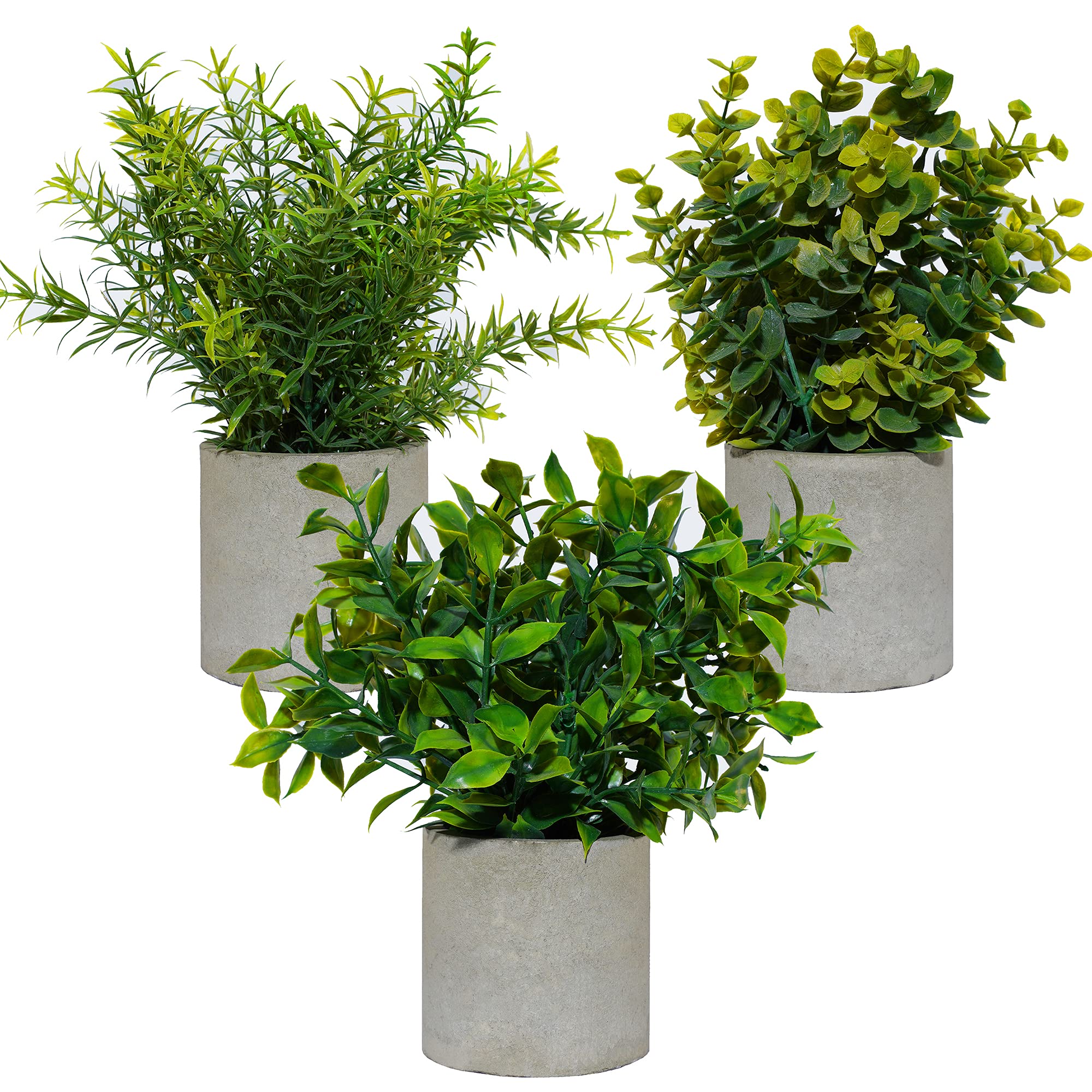 DANISCH 3 Sets Mini Potted Artificial Plants Indoors in Pots Fake Plants Eucalyptus Faux Plants Rosemary Plants for Office Desk Kitchen Bedroom Garden Indoor Outdoor Home and Room Decor