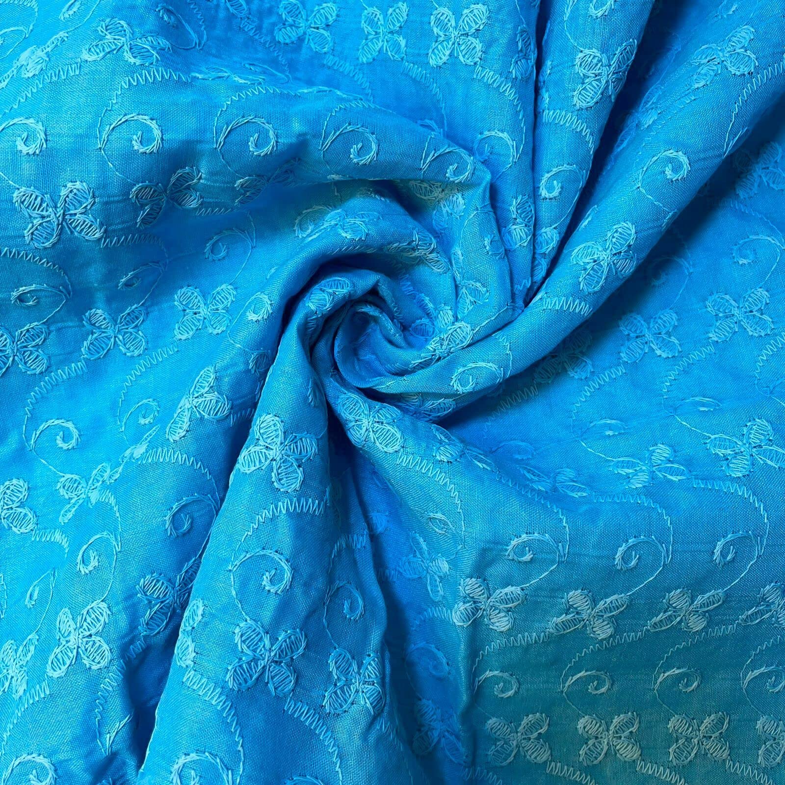 Schiffly 100% Cotton Lawn Broderie Anglaise Embroidery Dress Craft Fabric 44" (1 Meter, Turquoise)