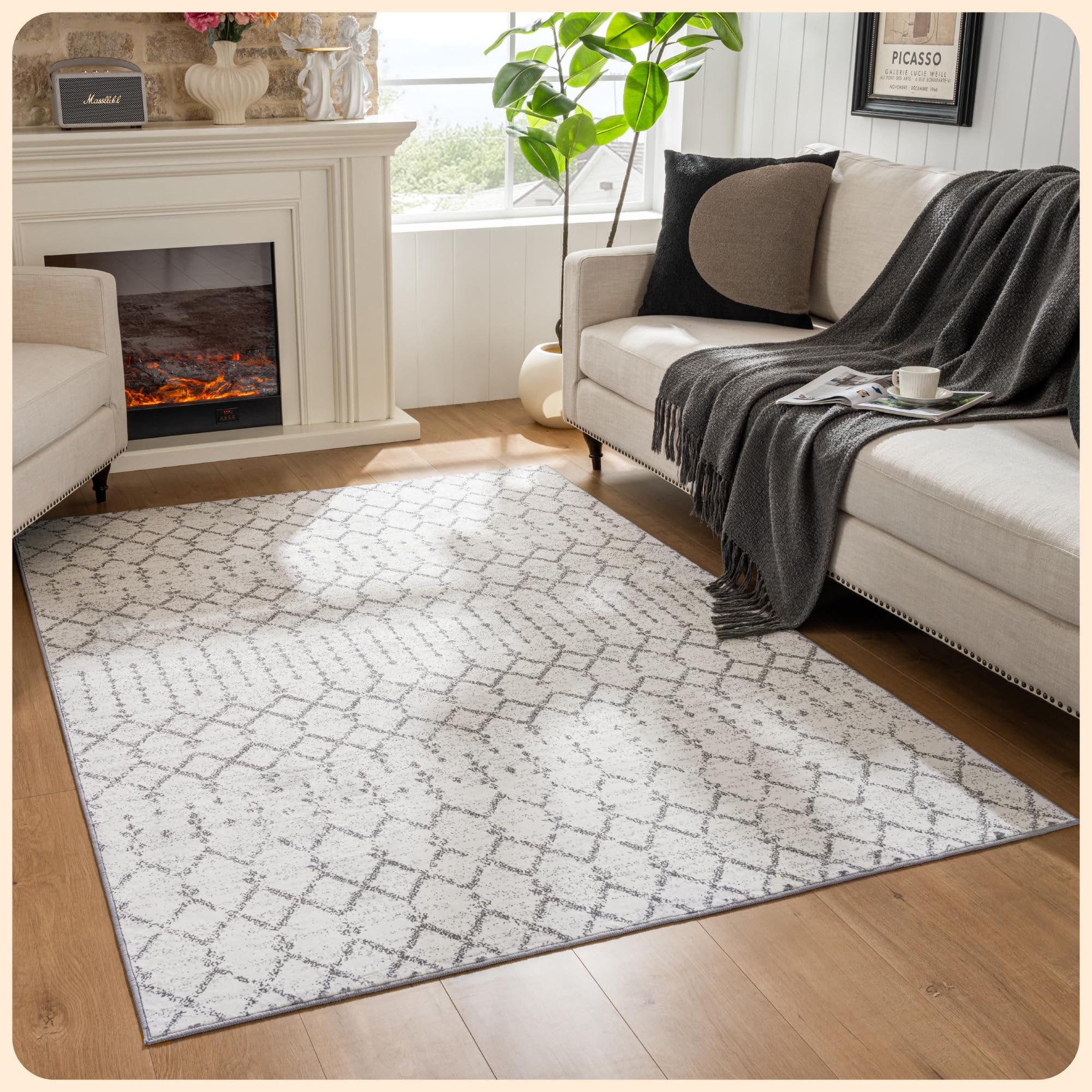 Photo 1 of Istana 5x7 Area Rug - Grey Rugs for Living Room 5x7 - Foldable Rugs for Bedroom - Stain Resistant Washable Rug 