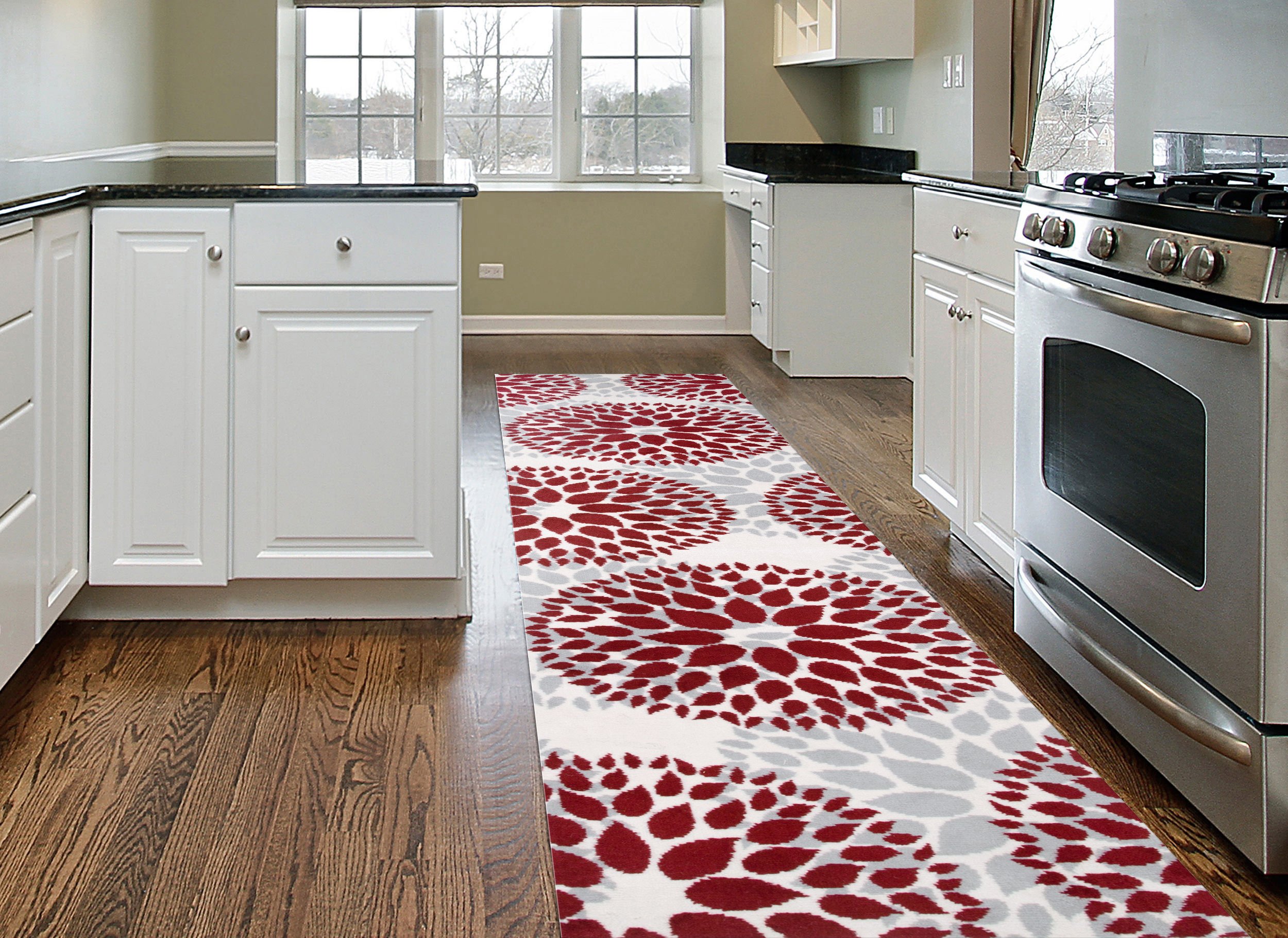 Modern Floral Circles Design Runner Rug 2' X 7' 2" Red