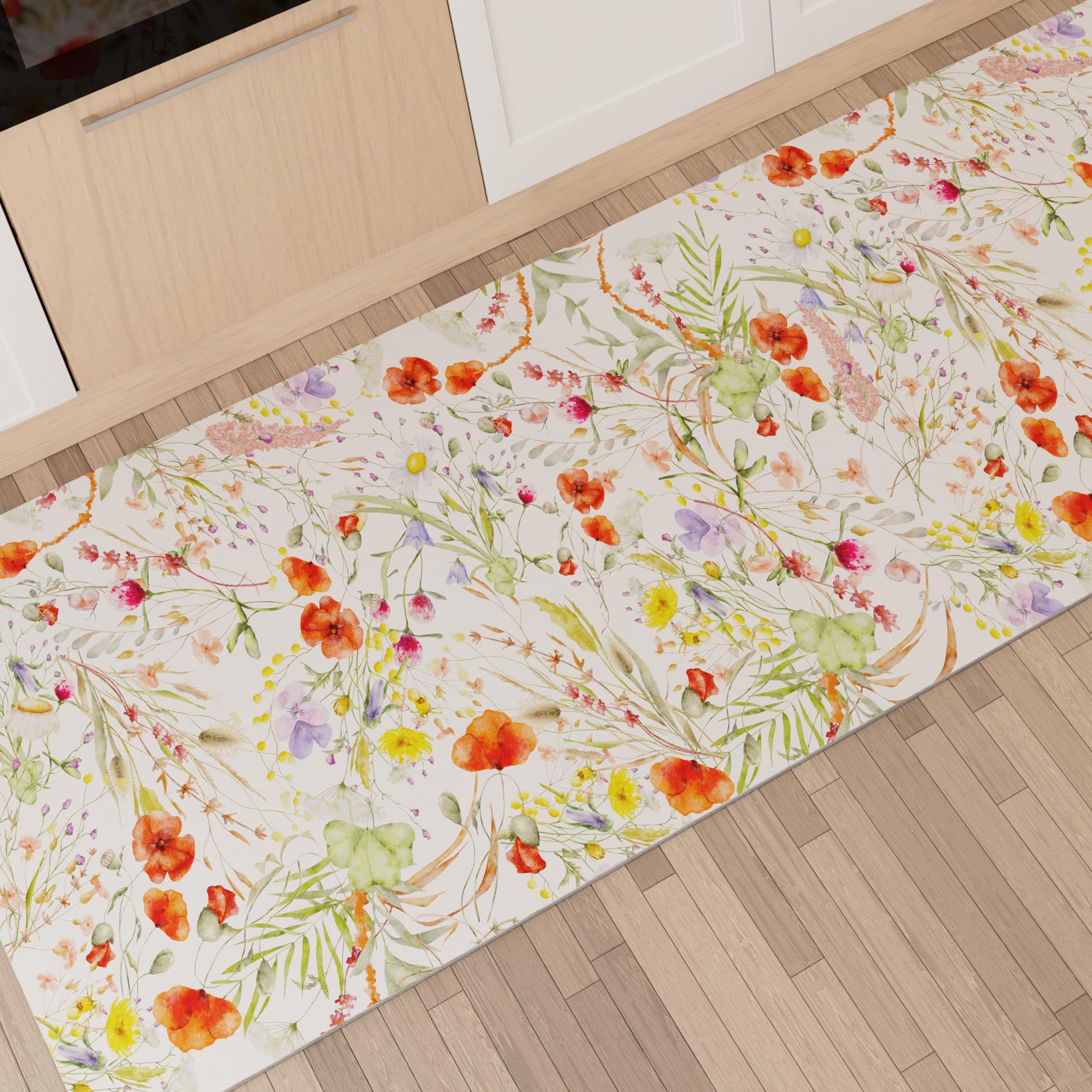 PETTI Artigiani Italiani - Kitchen Rug Kitchen Runner Non-Slip and Washable 52 x 480 cm Floral Design 10 100% Made in Italy