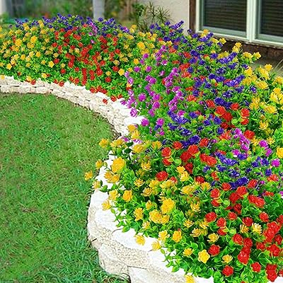 Buy Shiny Flower 8 Bundles Outdoor Artificial Flowers Uv Resistant Faux Plastic Plants Fake Boxwood Greenery Shrubs Decoration For Indoor Outside Hanging Plants Kitchen Home Garden Wedding Decor Mix Online In Turkey