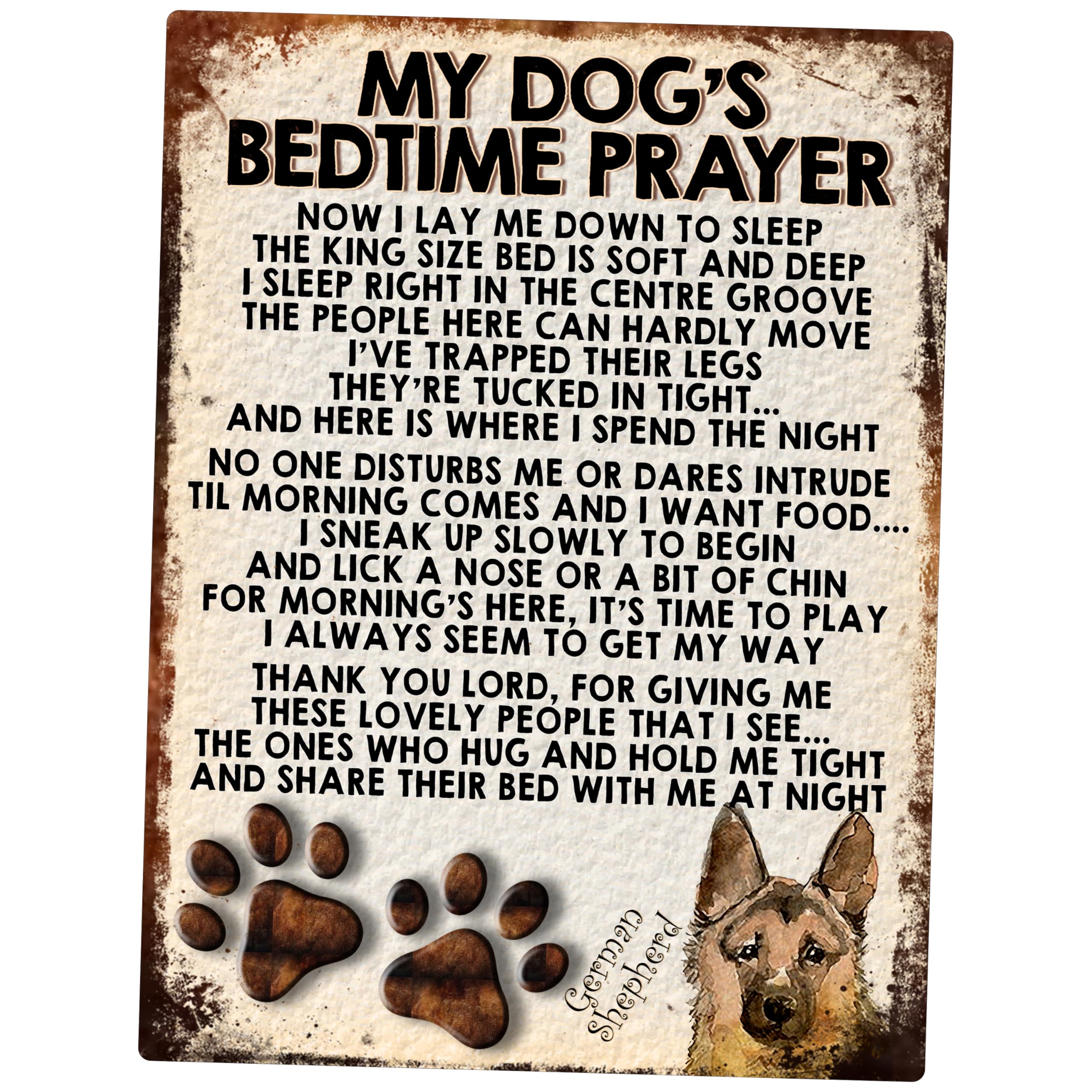 MY DOG'S BEDTIME PRAYER RETRO STYLE METAL TIN SIGN/PLAQUE (GERMAN SHEPHERD)