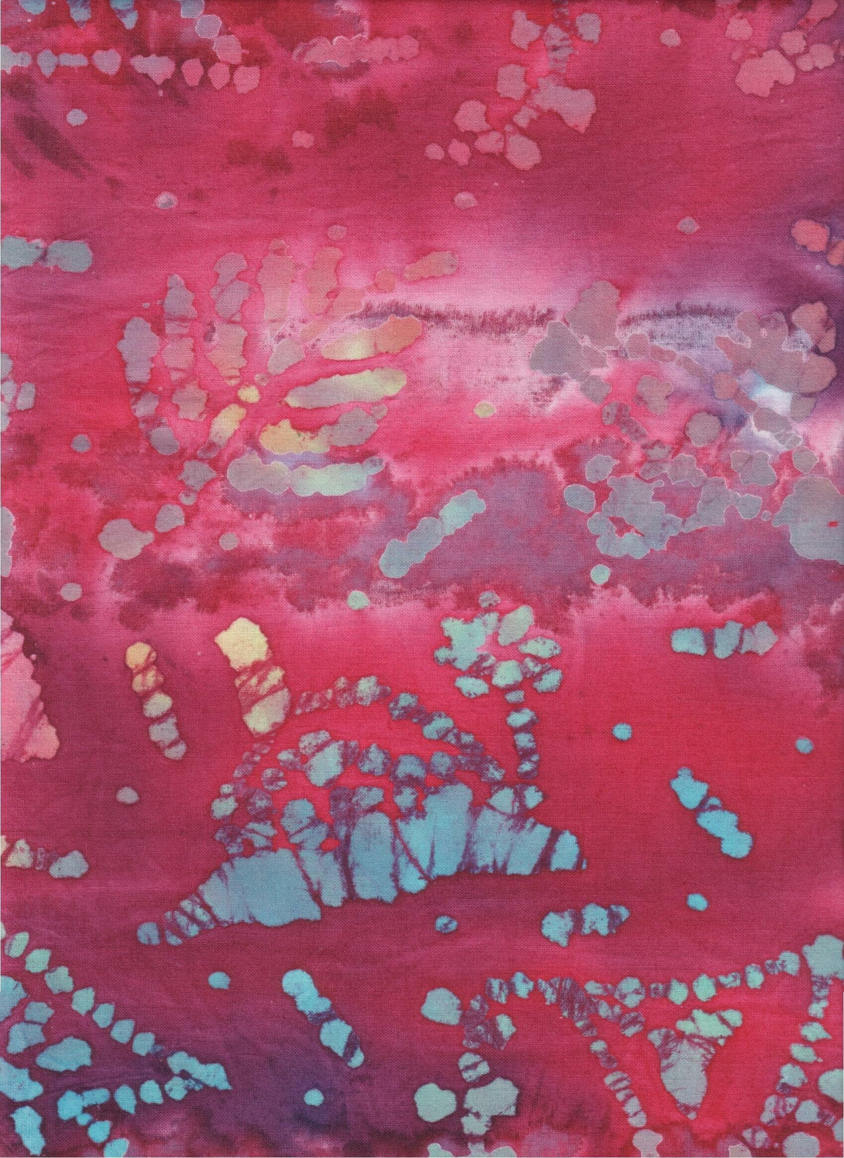 Java Block Printed (Tjap Stamped) Butterflies, Kites and Turtles on Purple Pink Jeweltone Bali Tie Dye (Ikat) Batik Gradation ~ HALF YARD ~ #35368 Quilt 100% Cotton 44" Wide